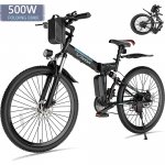 Vivi 500W Folding Electric Bike, 50Miles Electric Commuter Bike Mountain Bicycle, 48V Removable Battery, 21 Speed E-Bike with Compacted Damping Tires, Dual Shock Absorbers for Women Adults Teens
