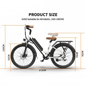 20" Tire 350W Electric Bike 36V 10AH Removable Lithium Battery City Ebike for Adults Girls G350 New Model