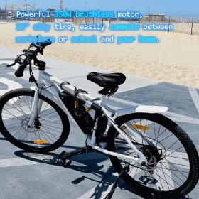 Ecotric White Electric Bike 350W Electric City Cruiser Bicycle Up to 35 Miles Removable Battery Shimano 7 speed 26" Electric Commuter Bike for Adults Teen