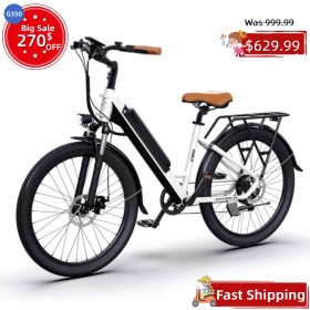 AOSTIRMOTOR Electric Bicycle, 26 In. 350W Motor City Cruiser Bicycle, Commuter Electric Bicycle,40 Miles Battery,Shimano 7-Speed and Dual Shock Absorber