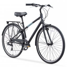 sixthreezero Reach Your Destination Men's 7-Speed Hybrid Bicycle With Rear Rack, 28 In. Wheels, Matte Black