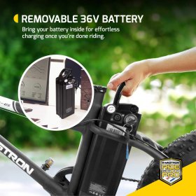 Swagtron EB6 Electric Bike Black 350W Motor Power Assist 4 In. Tires 20 In. Wheels Removable 36 V Battery Dual Disc Brakes 7 Speed Shimano SIS Shifting For Trail Riding