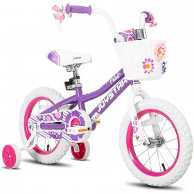 JOYSTAR Petal Girls Bike for Toddlers and Kids Age 2-13 Years, 12 14 16 Inch Kids Bike with Training Wheels and Basket, 20 Inch Children Bicycles with Kickstand, Pink Purple