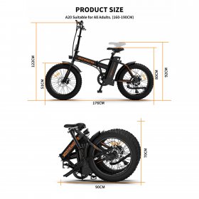 Folding Electric Bike 20" x 4.0 Fat Tire Zarler Electric Bicycle with 500W Motor 36V 13AH Removable Battery Shimano 7-Speed Ebike for Adults A20 Black