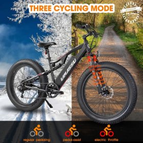 Hiland Lamassu Electric Mountain Bikes for Adults, 250W 36V Aluminum 26 inch E-bike Full Suspension Electric Bicycle, Shimano 7 Speeds Disc Brake Suspension Fork with Lithium-ion Battery