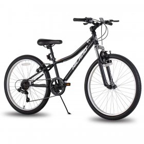 Hiland 24 inch Mountain Bike Shimano 7 Speeds for Teenager with Suspension Fork, Black