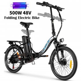 Vivi 500W Folding Electric Bike, 20" Electric Bicycle for Adults with 48V Removable Battery Shimano 7 Speed Commuting Hybrid Bike, Low Step-Thru Road Bike for Women, City Cruiser Ebike