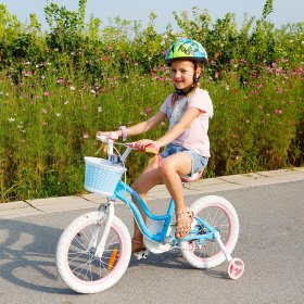 Royalbaby Girls Kids Bike Star girl 16 In. Bicycle Basket Training Wheels Kickstand Blue Child's Cycle