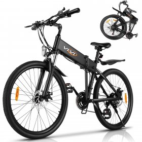 350W Folding Electric Bike, 21 Speed Electric Mountain Bike with Built-In Removable 36V/10.4Ah Lithium Battery, Suspension Fork, Dual Disc Brake, 26" Electric Bicycle Foldable E-Bikes for Adults-Black