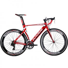 EUROBIKE XC7000 Mens and Womens Hybrid Road Bike Lightweight Aluminum Frame 700C Wheel Adult Road Bikes 14 Speed Commuter Racing Bicycle Red