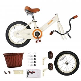 Joystar Vintage 12In Ages 2 to 7 Kids Training Wheel Bike w/ Basket, Ivory