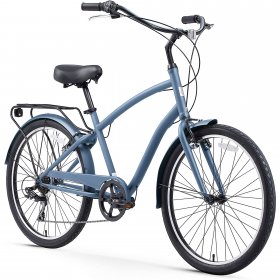 sixthreezero EVRYjourney Steel Men's 7-Speed Sport Hybrid Cruiser Bicycle, 26 In. Bicycle, Steel Blue with Black Seat and Black Grips