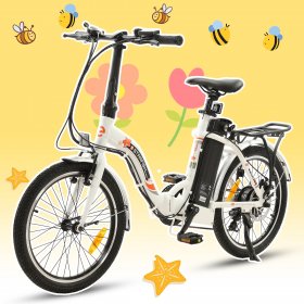 Ecotric E-Ride Electric Beginner Bike Waterproof Lightweight Folding 20 In. 350W 36V with Removable Battery 7 Speed for Girls Boys Teenagers Adults