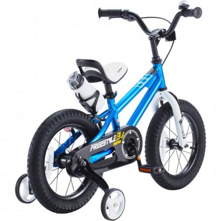 Royalbaby Freestyle 14 In. Blue Kids Bike Boys and Girls Bike with Training wheels and Water Bottle