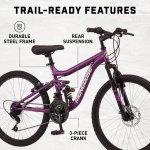 Mongoose Major Mountain Bike, 24-Inch Wheels, 21 Speeds, Purple