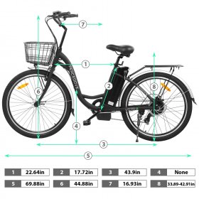 ECOTRIC Electric City 350W Motor Cruiser Bicycle 26" 20MPH Cityscape with Basket Removable Lithium Battery Step Through E-bike Commute Ebike for Adult Female Male Pedal Assist