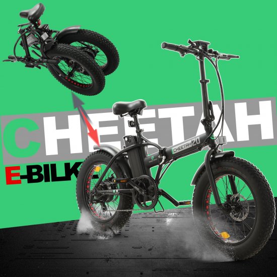 Black Folding Electric Fat Tire Bike Beach Bicycle City Ebike 20\" 48V 500W