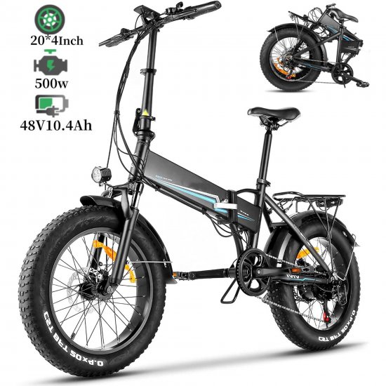 VIVI 500W Electric Bike Foldable for Adults 20\" x 4.0 Fat Tire Electric Bicycle, Adult Electric Bicycles with 48V 10.4AH Removable Battery, Shimano 7-Speed Commuter Bike Up to 50 Miles