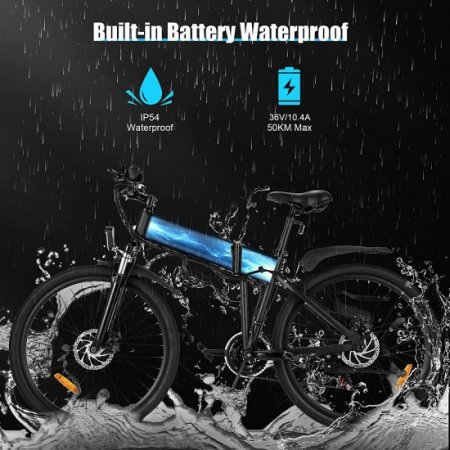 Vivi Folding Electric Mountain Bike 350W Foldable Ebike, 26 In. with 10.4Ah Built-In Battery, 40 Miles/19 Mph Recharge Mileage, 4 Working Mode, 21 Speed Gear, Adult Electric Bicycle