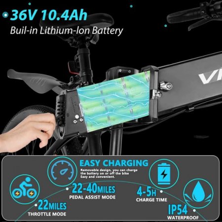 Vivi 26" 350W Electric Mountain Bike Foldable E-Bike, Max 40Miles Folding Electric Bike with Built-in 36V 10.4Ah Battery, 21 Speed Gears for Men Adults, Aluminum Alloy Frame Cycling Electric Bicycle