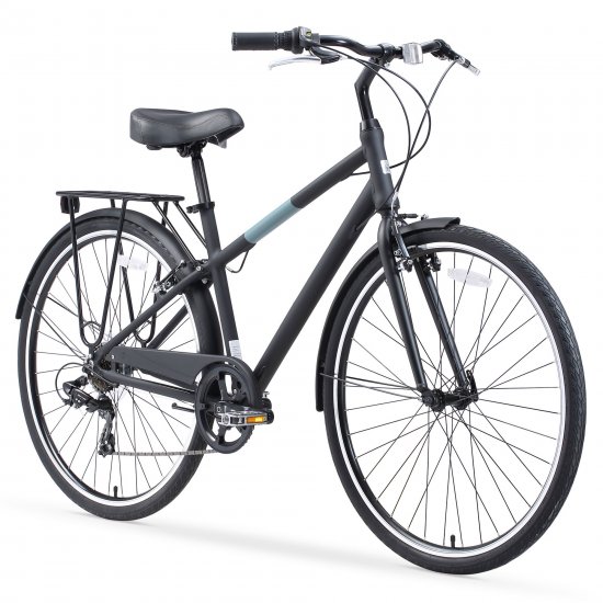 sixthreezero Reach Your Destination Men\'s 7-Speed Hybrid Bicycle With Rear Rack, 28 In. Wheels, Matte Black