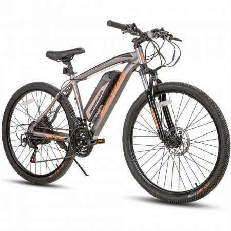 Hiland 26" Aluminum Electric Bike,350W Electric Mountain Bike, Adults E-Bike with Shimano 21 Speed Disc Brake Suspension Fork & 36V 10.4Ah Removable Battery, 21MPH, Grey