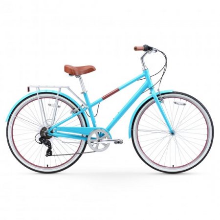 sixthreezero Reach Your Destination Women's 7-Speed Hybrid Bike with Rear Rack, 28 In. Wheels, Teal Blue