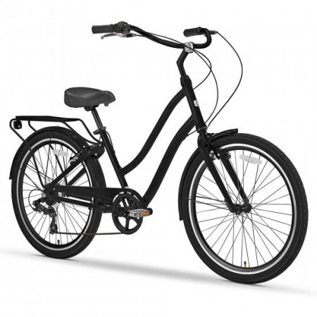 sixthreezero Every Journey Men's 21-Speed Step-Through Touring Hybrid Bicycle, 26 In. Wheels, Matte Black