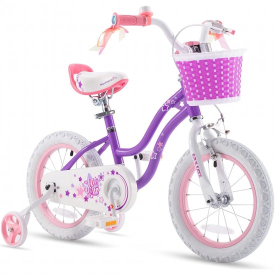 Royalbaby Girls Kids Bike Star Girl 12 In Bicycle Basket Training Wheels Purple Child\'s Cycle