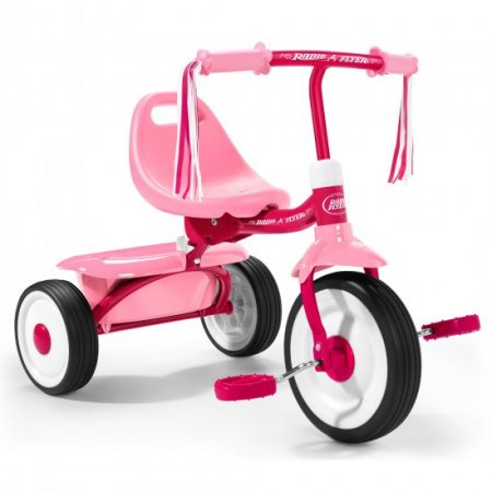 Radio Flyer 415PS Kids Readily Assembled Fold 2 Go Trike with Storage Bin, Pink