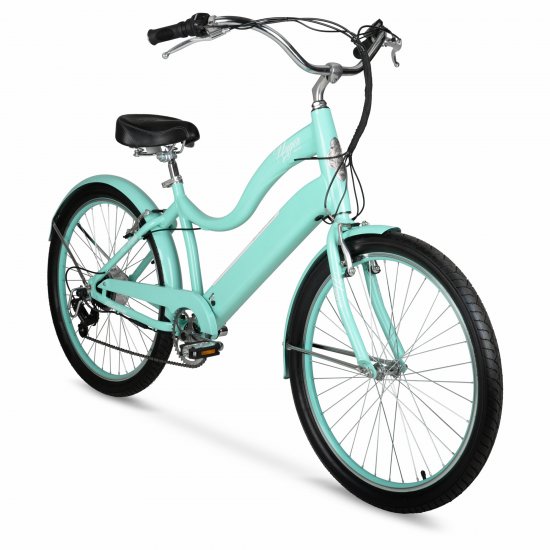 Hyper Bicycles Electric Bicycle Pedal Assist Woman\'s Cruiser, 26 In. Wheels, Turquoise