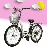 ECOTRIC Electric Bike E-Riding for Adults 26" Ebike 350W Motro Adult Cruiser Bicycles with Basket Shimano LED 7 Speed 26 Inch with Removable 36V 10AH Lithium Battery Commute for Female Male