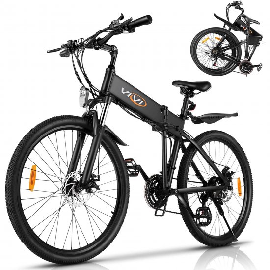 350W Folding Electric Bike, 21 Speed Electric Mountain Bike with Built-In Removable 36V/10.4Ah Lithium Battery, Suspension Fork, Dual Disc Brake, 26\" Electric Bicycle Foldable E-Bikes for Adults-Black