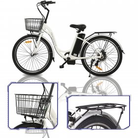 ECOTRIC Electric Bike E-Riding for Adults 26" Ebike 350W Motro Adult Cruiser Bicycles with Basket Shimano LED 7 Speed 26 Inch with Removable 36V 10AH Lithium Battery Commute for Female Male