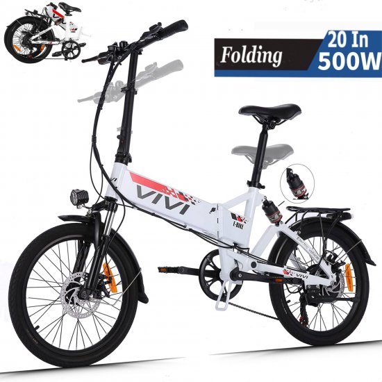 VIVI 500W Folding Electric Bike, 20\'\' Electric Commuter Bike, Aluminum Alloy Lightweight Electric Bicycle, Ebike Built-in 48V 7.8Ah Removable Lithium-Ion Battery, Urban Electric Bikes for Adults