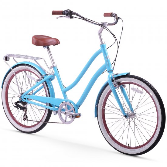 sixthreezero Every journey Women\'s 7-Speed Step-Through Hybrid Cruiser Bicycle, 26 In. Wheels and 17.5 In. Frame, Teal