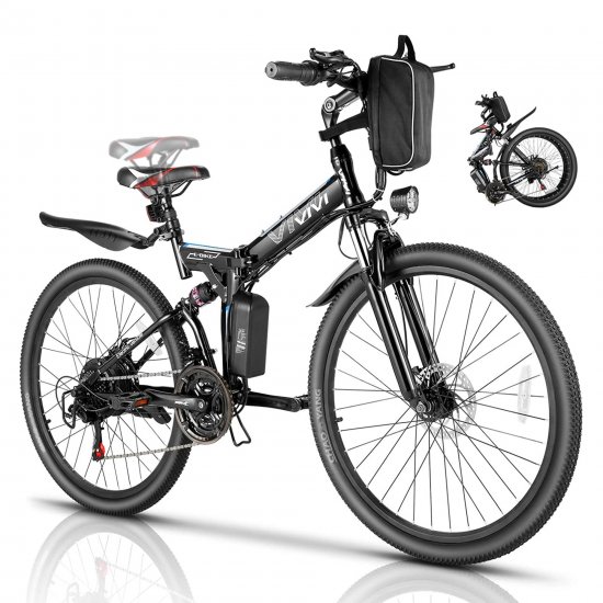 Vivi 26in. 500W Electric Bike for Adults Men, Up to 50Miles, 19MPH Electric Folding Bike Mountain Bicycle Foldable E-Bike with 48V Removable Battery, Double Shock Absorption, Pro 21-Speed