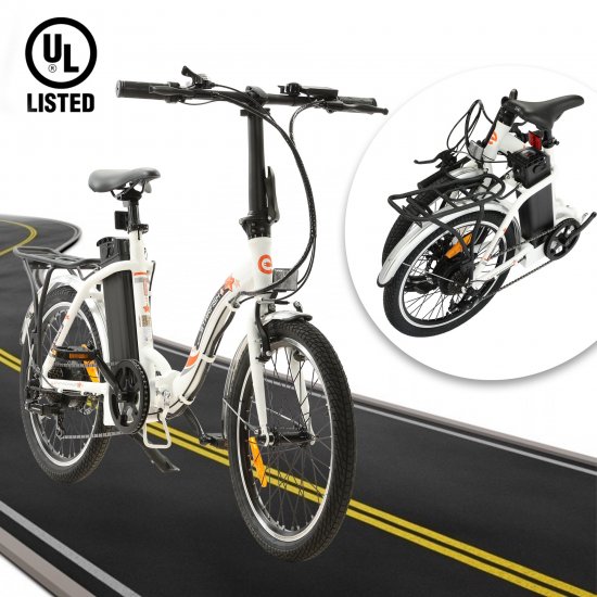 ECOTRIC 20\" White Folding Electric Bike Bicycle City EBike 350W Gear Rear Motor 36V 12.5AH Removable Lithium Battery Alloy Frame Pedal and Throttle Assist LED Display