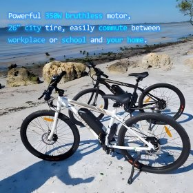 Ecotric Vortex UL Electric Bike 26 In. 36 V 350 W 12.5 AH Black City Ebike Shimano 7 Speed Pedal Assist with Suspension Front Fork & Brushless Motor Cruiser