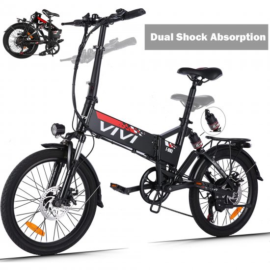 VIVI 20\" 500W Electric Bike, Foldable Electric Bicycle with Comfortable Double Shock Absorption Professional 7 Speed Electric Commuter Bike Ebikes for Adults Women 374.4WH Electric Bike