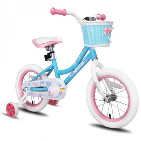 Joystar Angel 16 Inch Ages 4 to 7 Kids Bike with Training Wheels, Blue and Pink