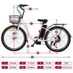 26 Inch 36V 10AH 350W City Bike Electric Bicycle e-bike White with Basket 7 Speed Step Through Commuter for Women Girls