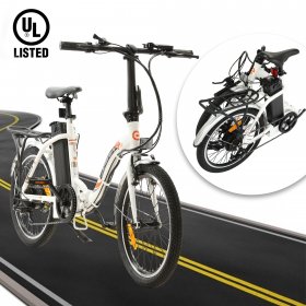 ECOTRIC 20" White Folding Electric Bike Bicycle City EBike 350W Gear Rear Motor 36V 12.5AH Removable Lithium Battery Alloy Frame Pedal and Throttle Assist LED Display