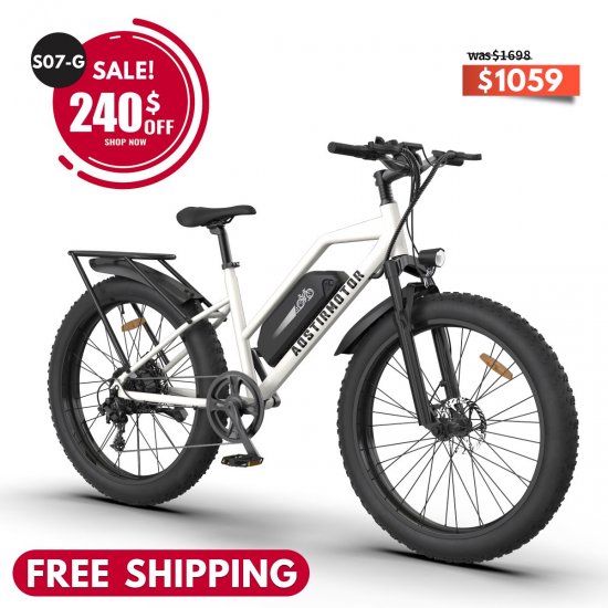 Aostirmotor Electric Mountain Bike, 75oW Motor 48V 13AH Removable Lithium Battery Ebike with Rack, 26\" 4.0 inch Fat tire Bike, Electric Bicycle for Adults(White