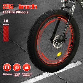 Ecotric 26 In. Fat Tire Electric Bicycle Powerful 500 W Motor 36 V/12.5 Ah Removable Lithium Battery Beach Snow Shock Absorption Mountain