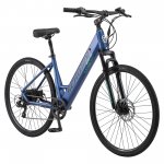 Schwinn 700c Wanderlust Electric Hybrid Bike, 250W, 20MPH, 30+ Miles, Matte Blue