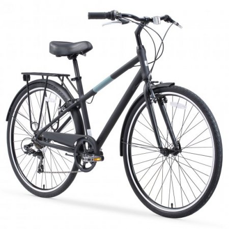 sixthreezero Reach Your Destination Men's 7-Speed Hybrid Bicycle With Rear Rack, 28 In. Wheels, Matte Black