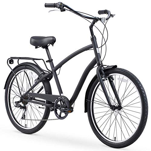 sixthreezero Every journey Steel Men\'s Hybrid Bike with Rear Rack, 7-Speed, 26 In. Wheels, Matte Black